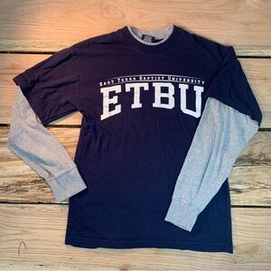 ETBU Collegiate Long Sleeve Faux Layered Shirt Vintage 90s Y2k Size mens medium